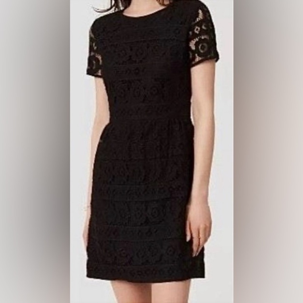 LOFT women’s Black Lace Short Sleeve Dress sz 12
